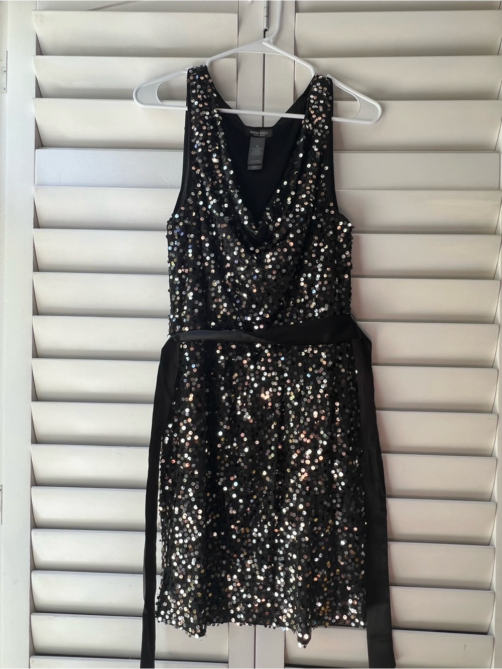 Bisou Bisou Black Sequin Cowl Neck Mini Dress